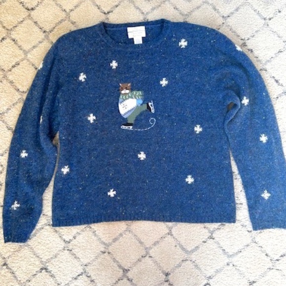 Christopher & Banks Blue Sweater with Skating Cat Motif - Picture 2 of 5